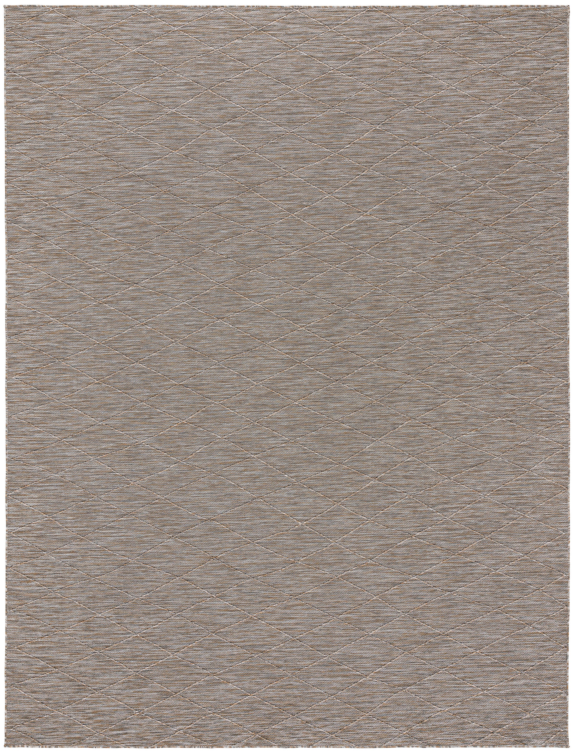 Rectangular taupe woven area rug with subtle diamond lattice texture.