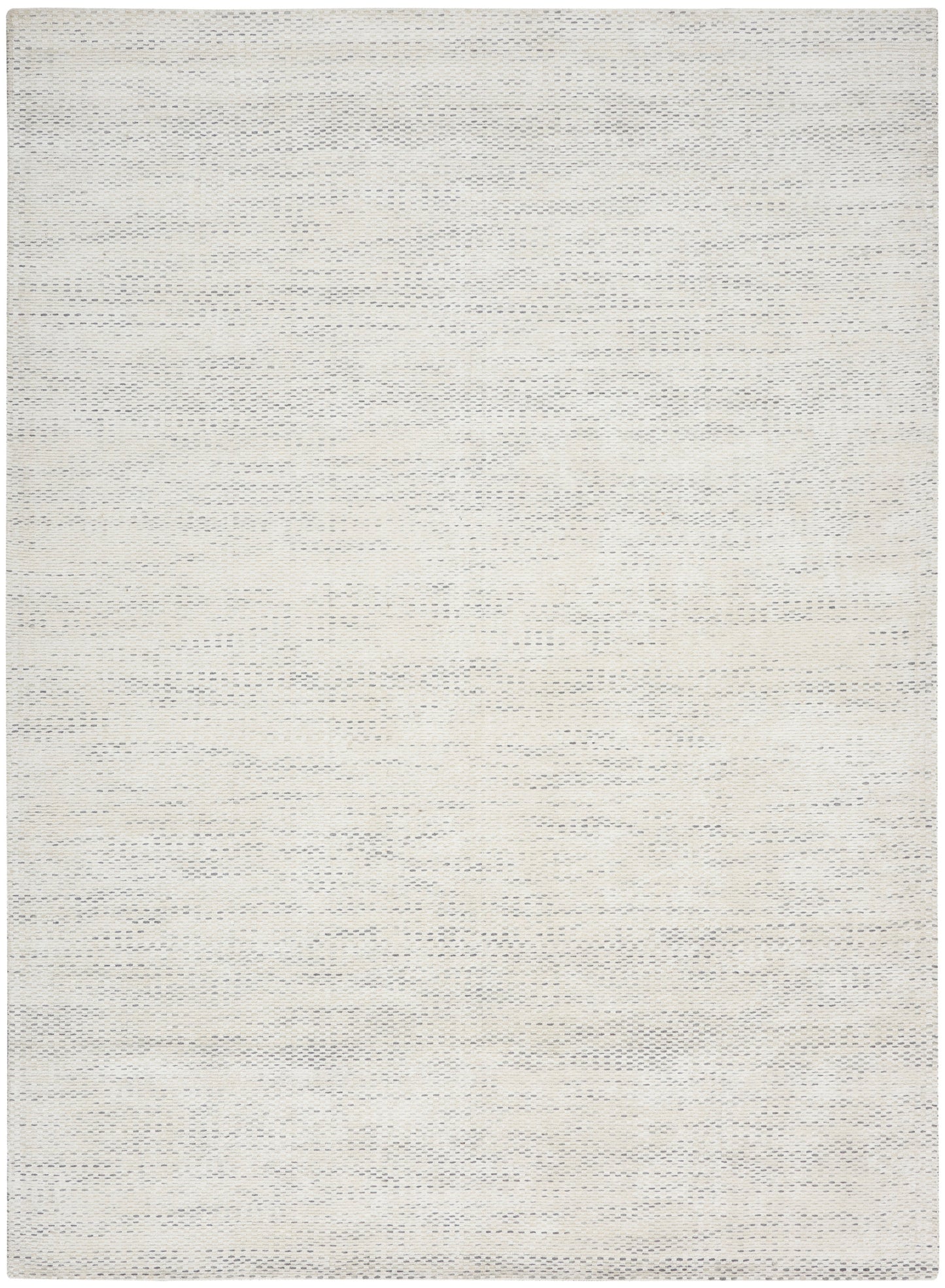 Cream-beige woven rug with subtle textured weave and faint horizontal striations.