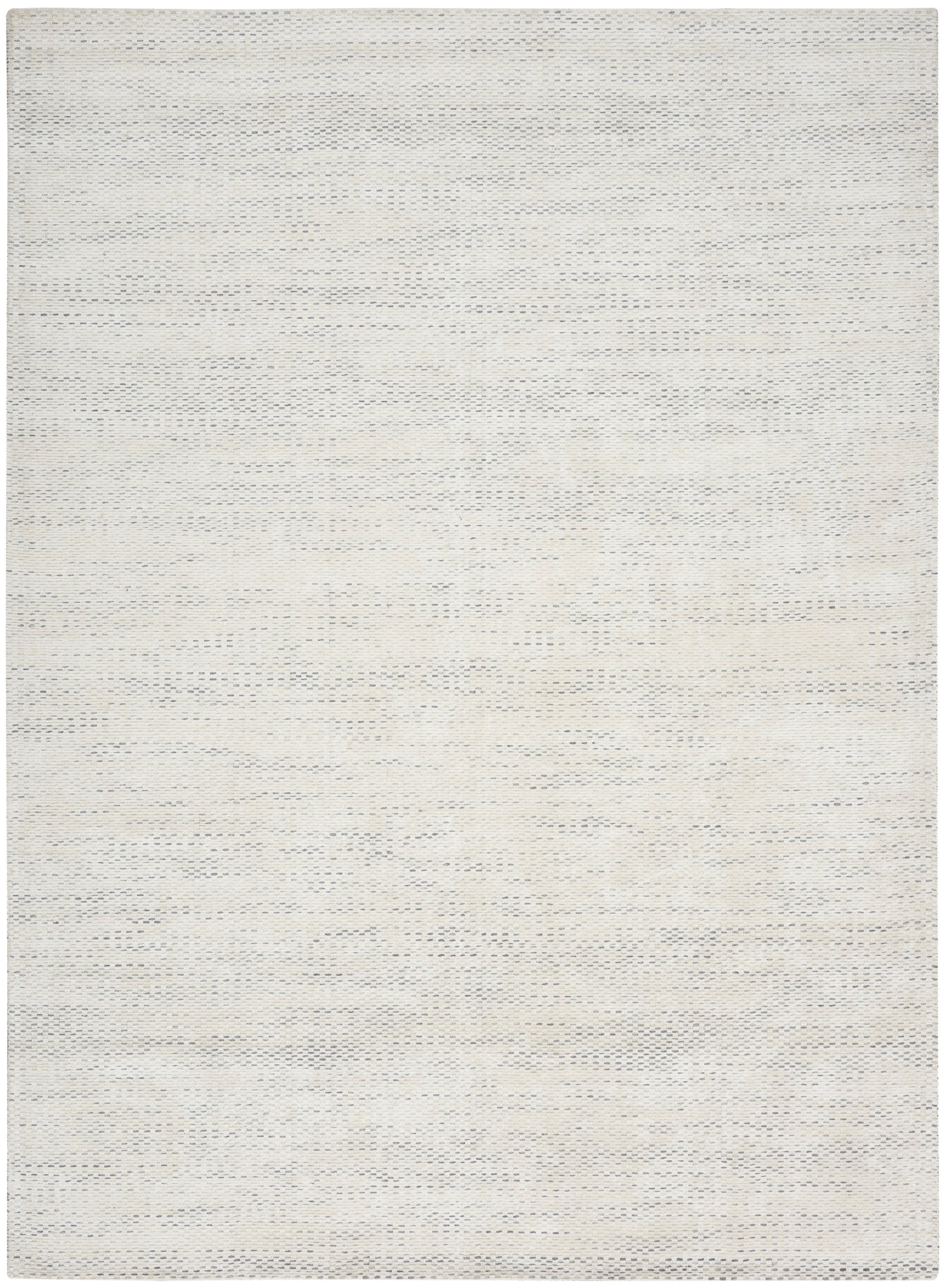 Cream-beige woven rug with subtle textured weave and faint horizontal striations.