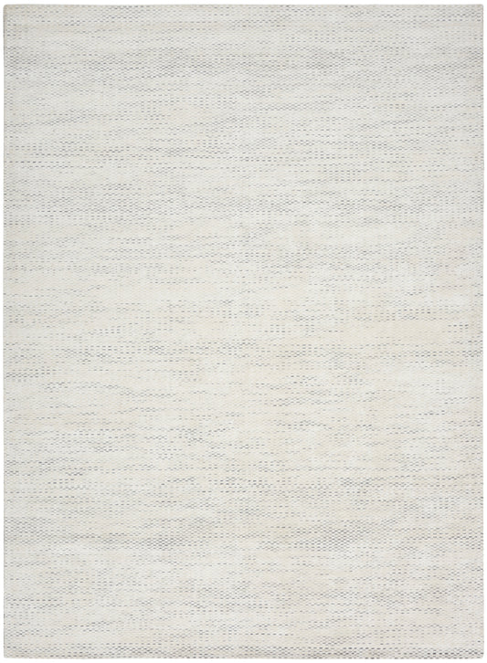 Cream-beige woven rug with subtle textured weave and faint horizontal striations.