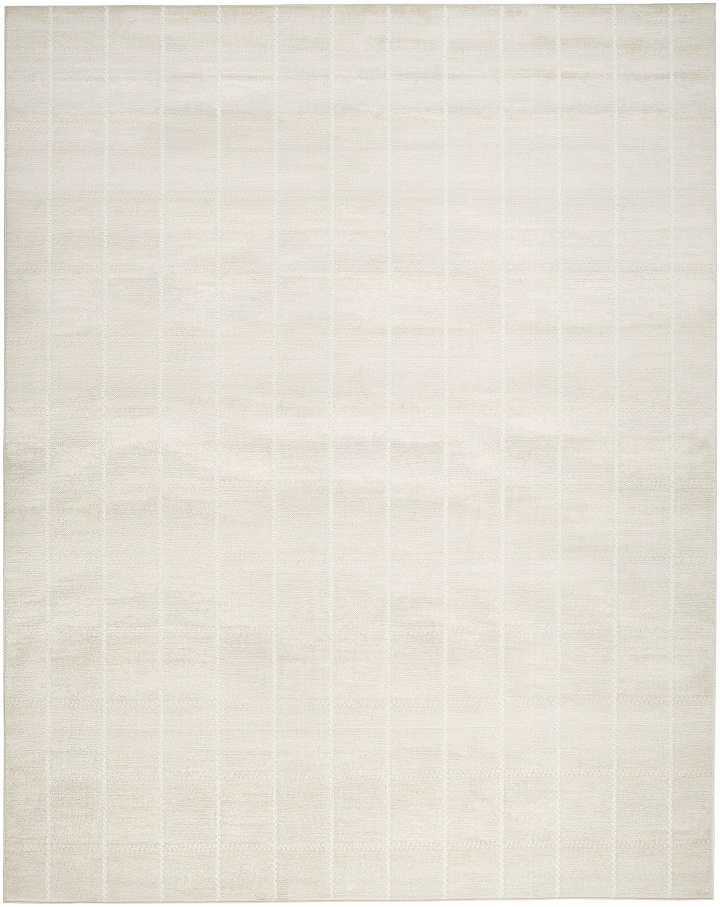 Beige flat-weave rug with subtle vertical stripes and woven texture; rectangular living-room accent.