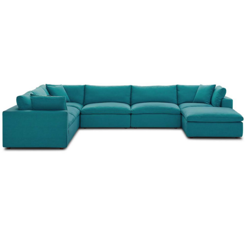 Down Filled Overstuffed 7 Piece Sectional Sofa Set - Teal