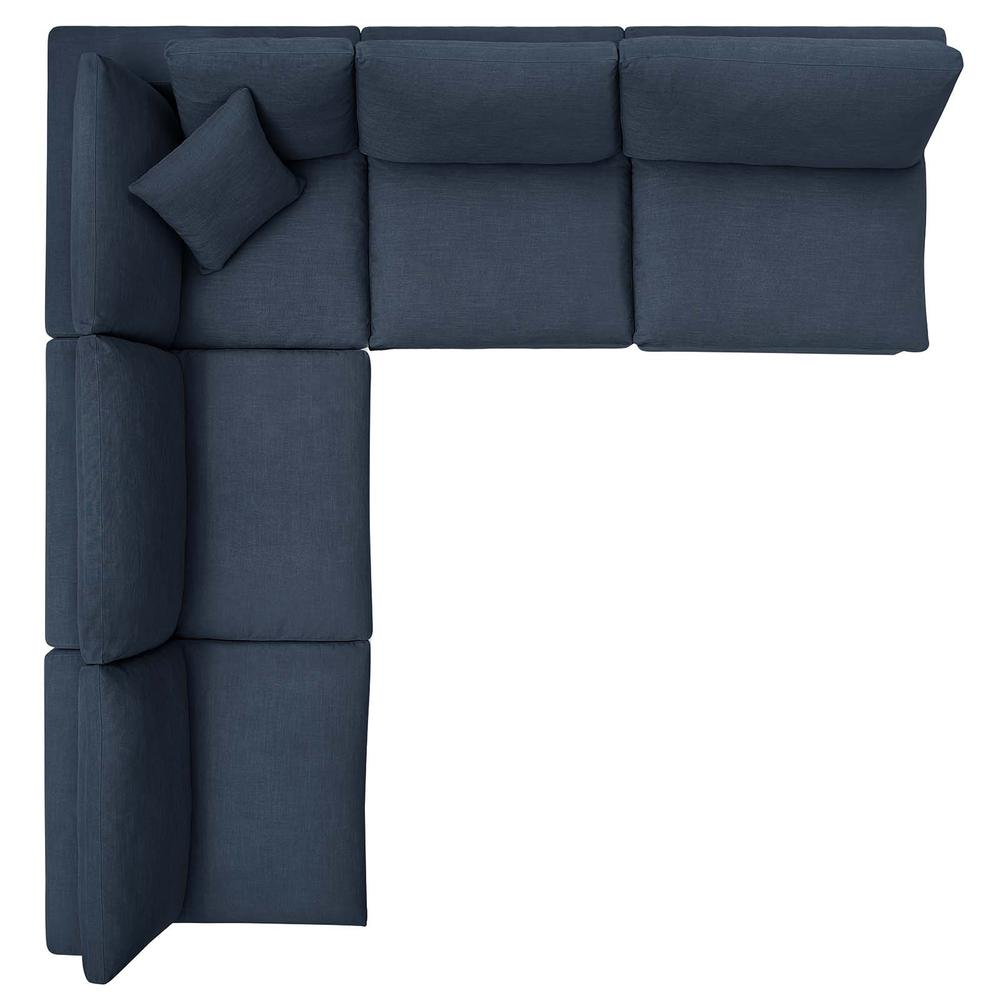 Down Filled Overstuffed 5 Piece Sectional Sofa Set -Azure