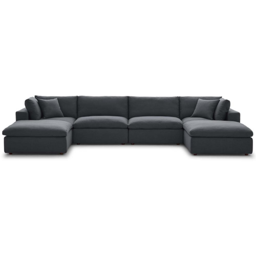 Down Filled Overstuffed 6 Piece Sectional Sofa Set -Gray