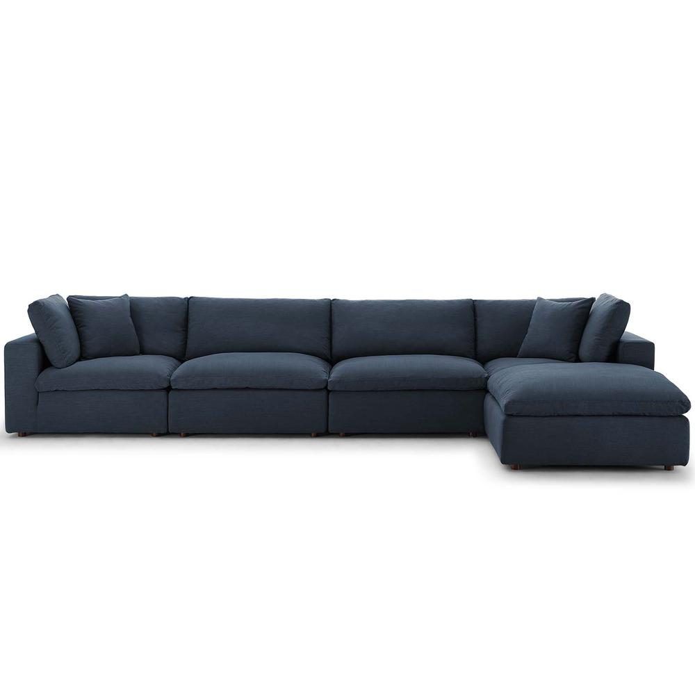 Commix Down Filled Overstuffed 5 Piece Sectional Sofa Set - Azure
