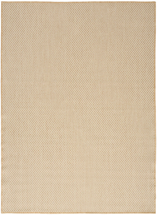 Beige flat-weave rug with a subtle diamond lattice pattern and soft texture.