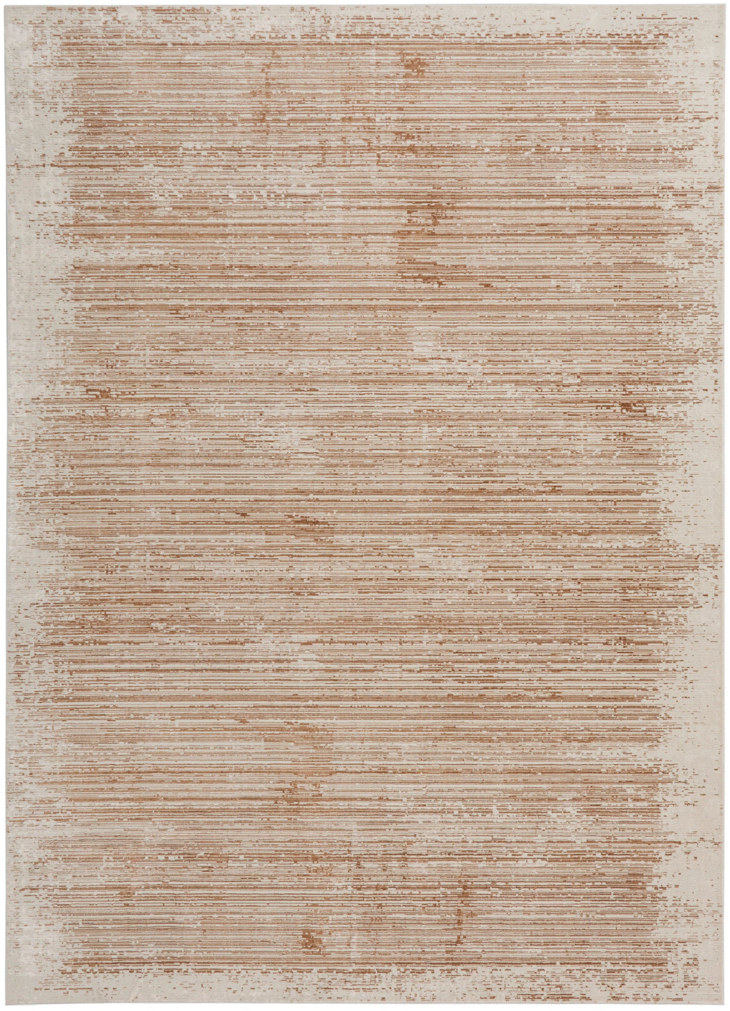 Beige distressed area rug with brown horizontal stripes, modern rectangular throw rug.