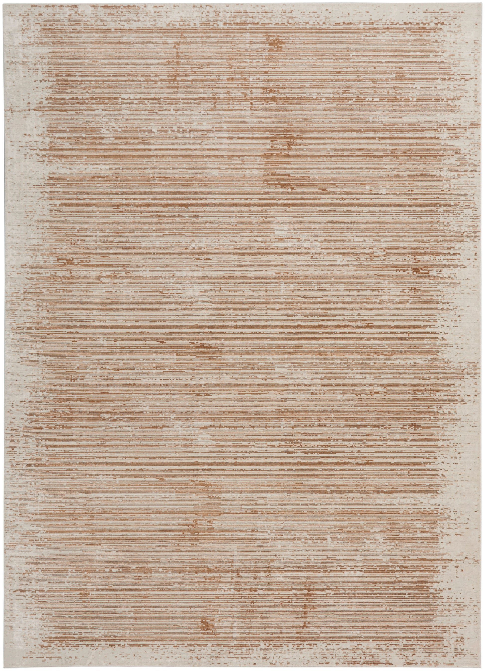 Beige distressed area rug with brown horizontal stripes, modern rectangular throw rug.
