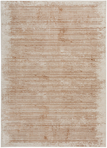 Beige distressed area rug with brown horizontal stripes, modern rectangular throw rug.