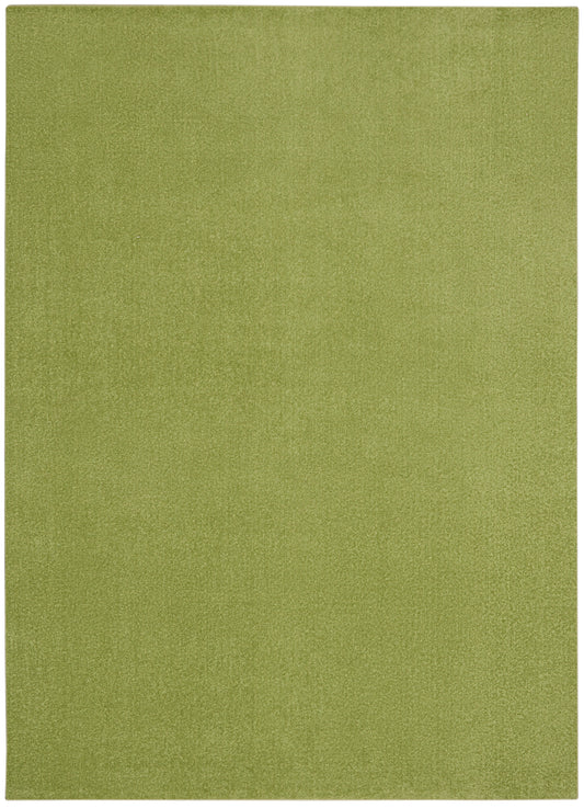 Rectangular olive-green outdoor rug with a textured surface.