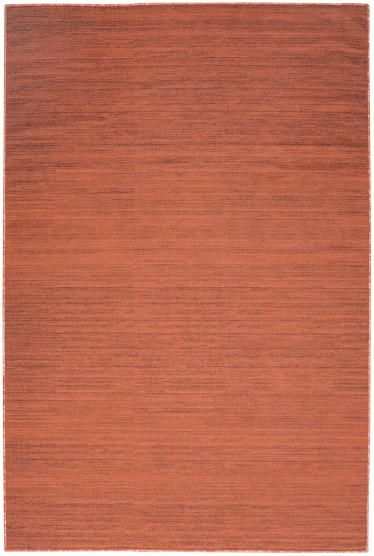 Terracotta orange rectangular rug with subtle horizontal texture; solid color, versatile home décor.