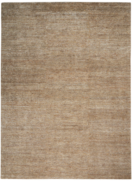 Rectangular beige-brown woven rug with subtle horizontal stripes; earthy neutral floor covering.