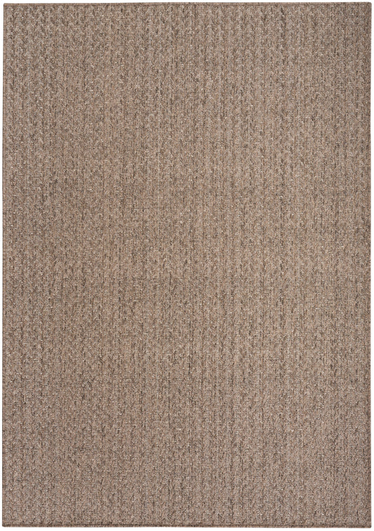 Rectangular beige-brown textured outdoor rug with vertical ribbed loop pile.