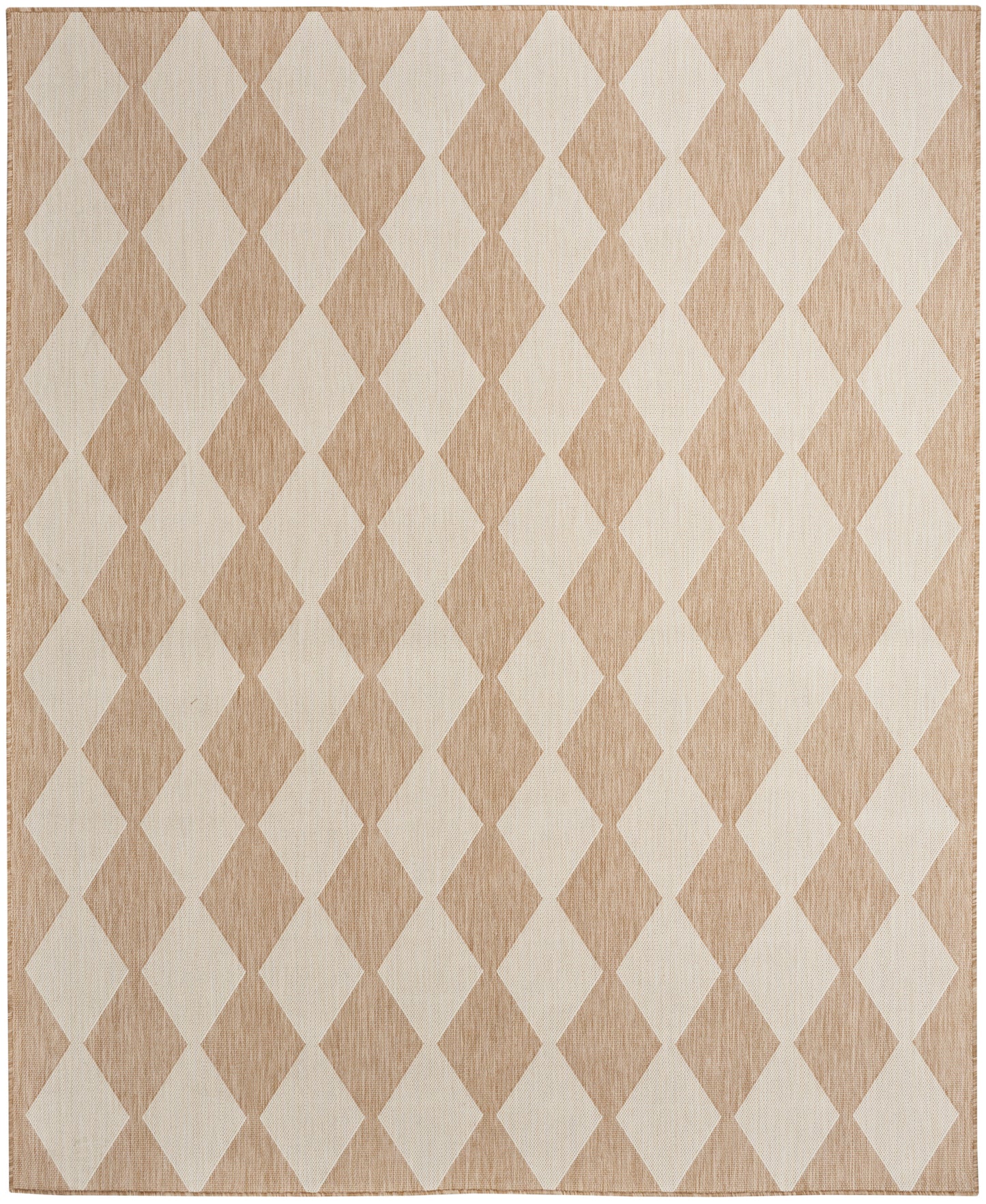 Rectangular rug, 5' x 7', with a light beige and tan diamond pattern and a woven texture.