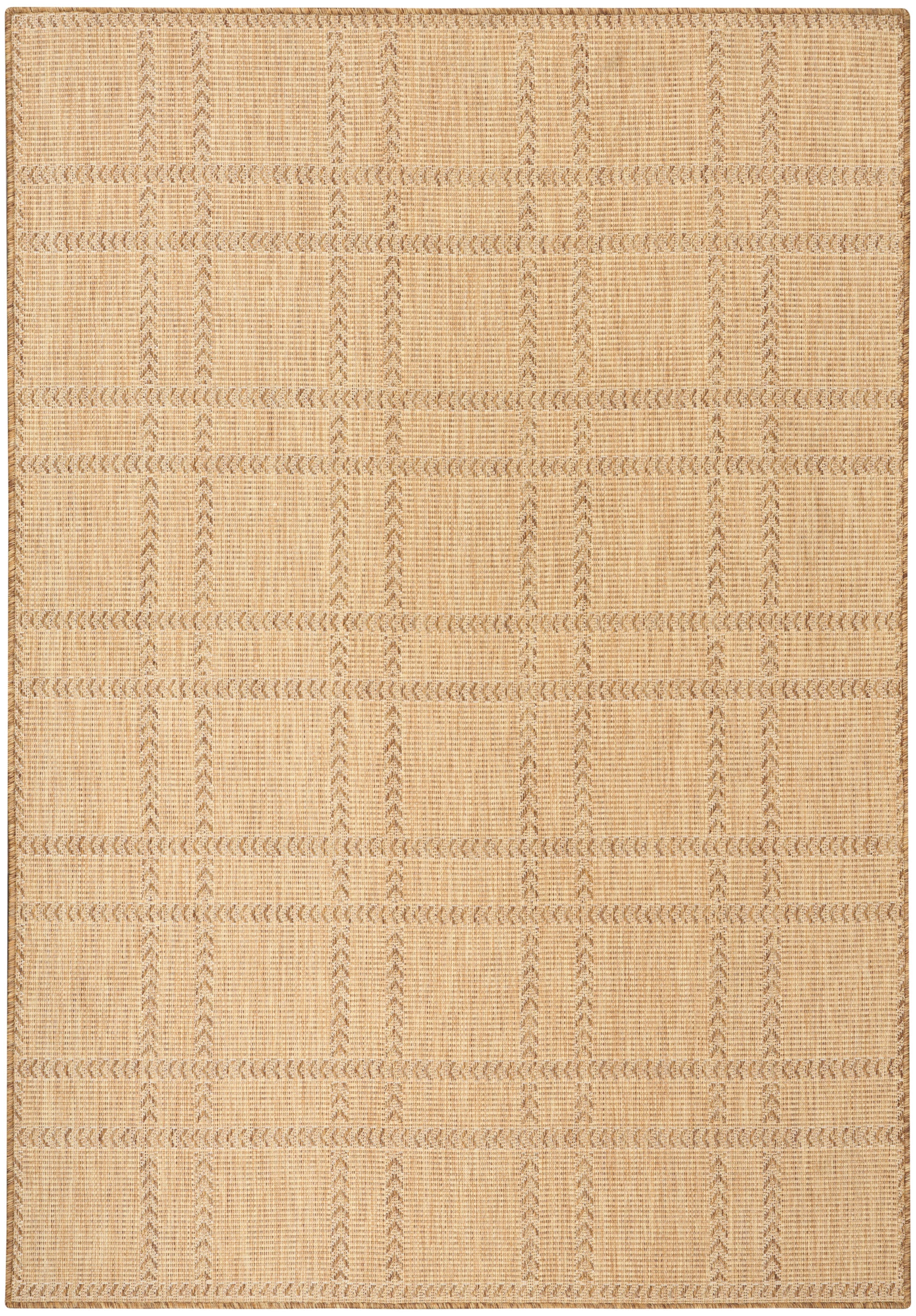 Beige woven rectangular area rug with tan lines forming a soft grid pattern; natural fiber look.