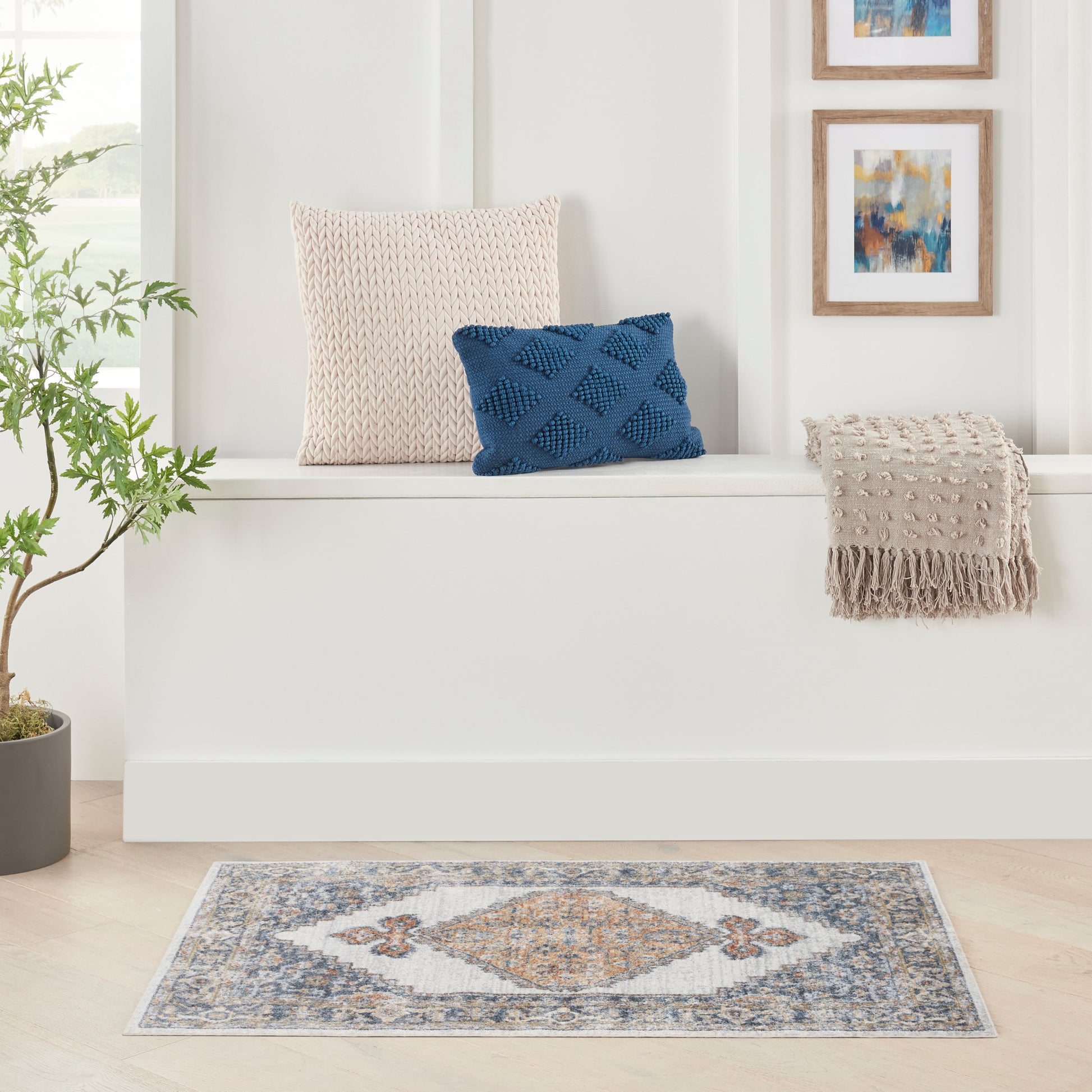 Vintage 3' x 5' blue rug.