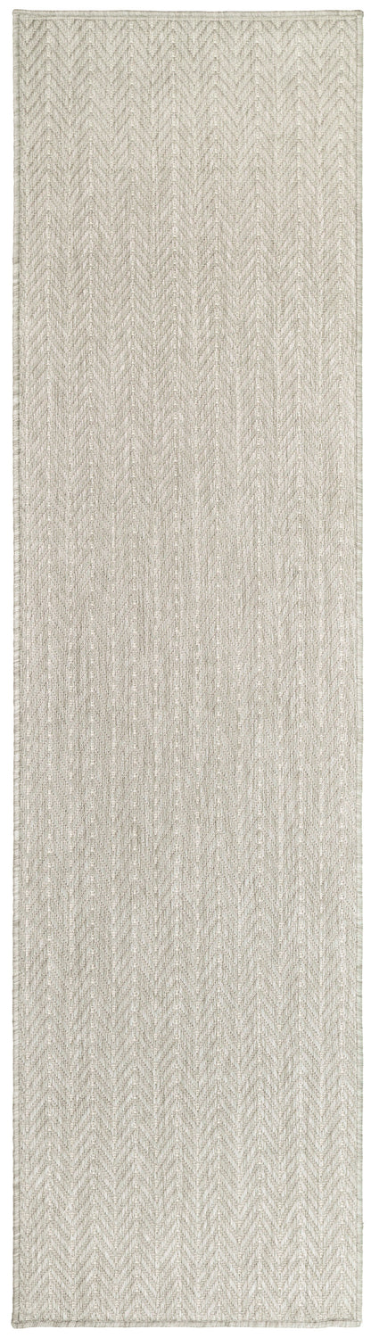 Beige textured hallway runner rug with chevron/herringbone weave; long rectangular natural-fiber look.