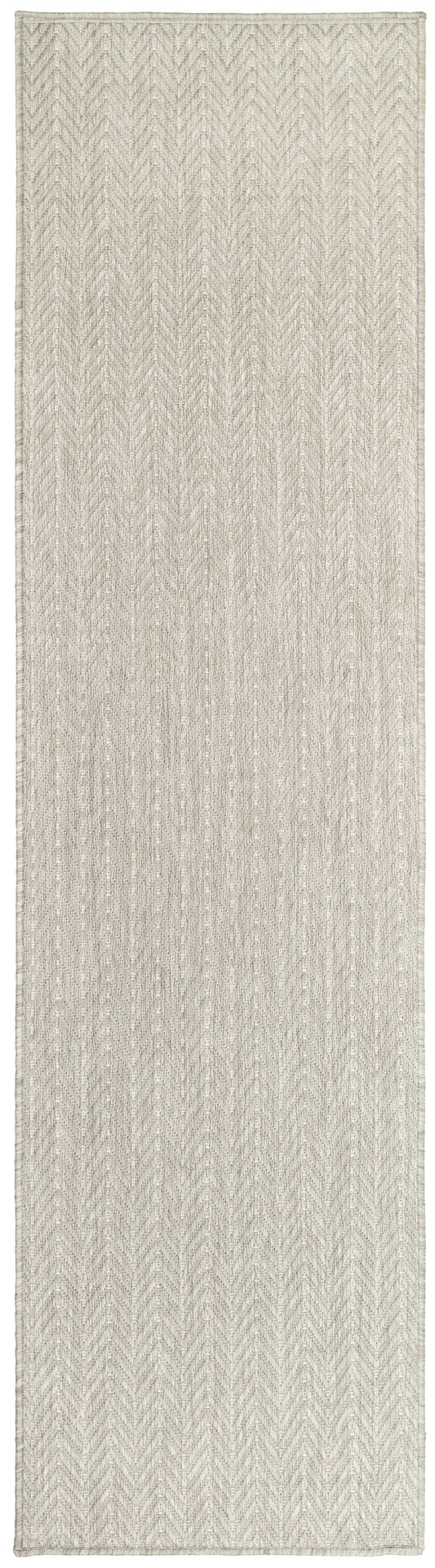Beige textured hallway runner rug with chevron/herringbone weave; long rectangular natural-fiber look.