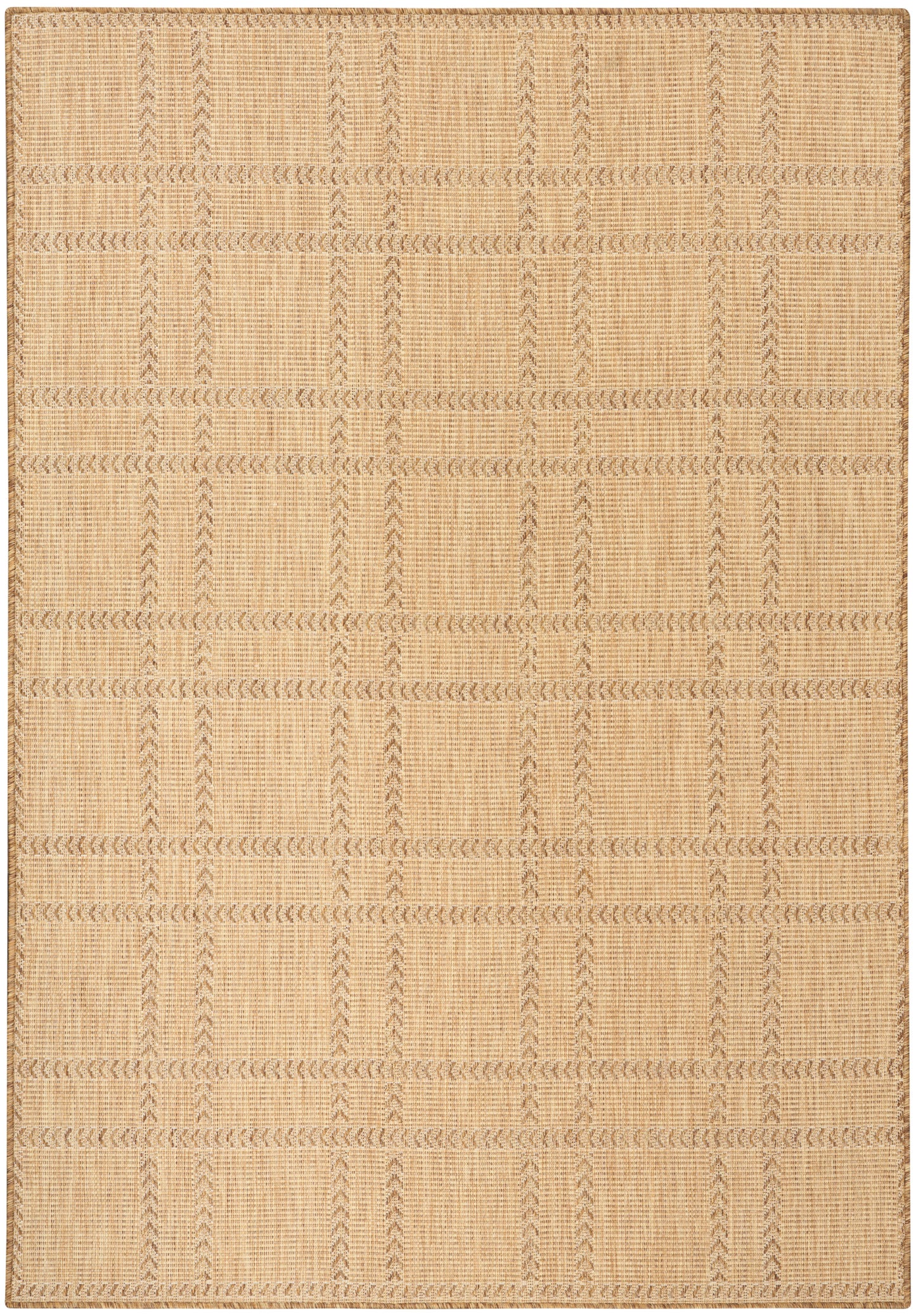 Beige jute rug with woven braided lines forming a grid; natural texture, rectangular, modern home decor.