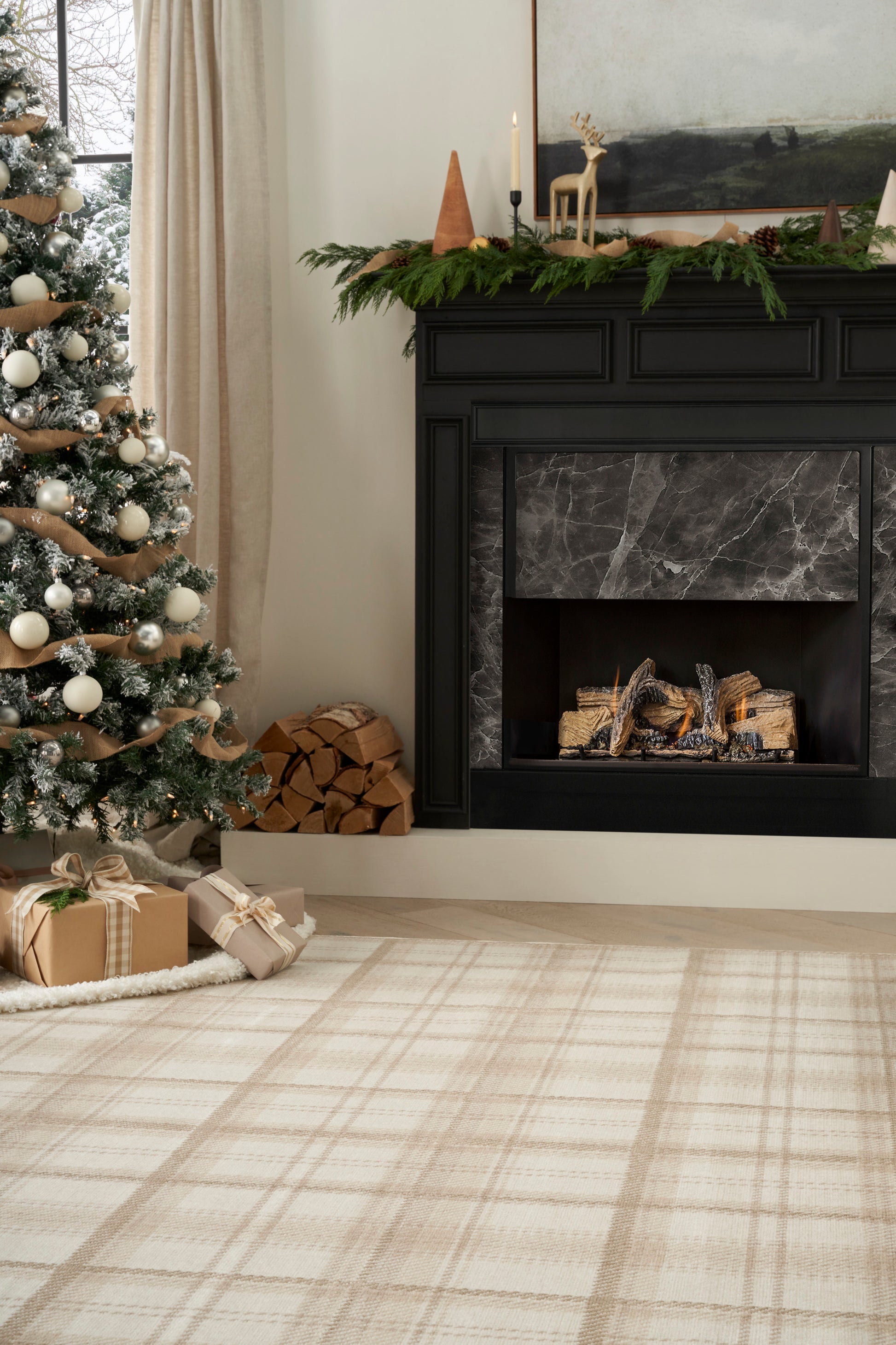 Cozy living room with a farmhouse-style rug 8' x 10' on the floor.
