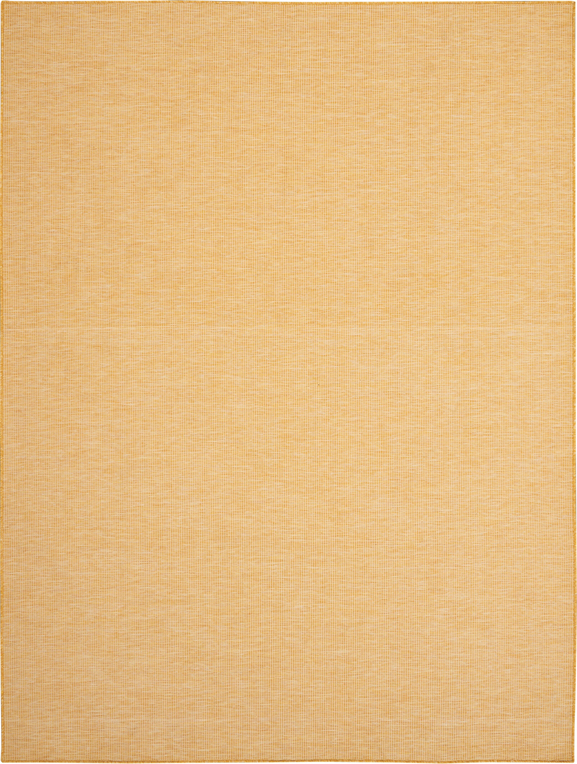 Golden-tan woven rug with subtle textured weave, natural fiber look, rectangular, versatile for living or dining rooms.