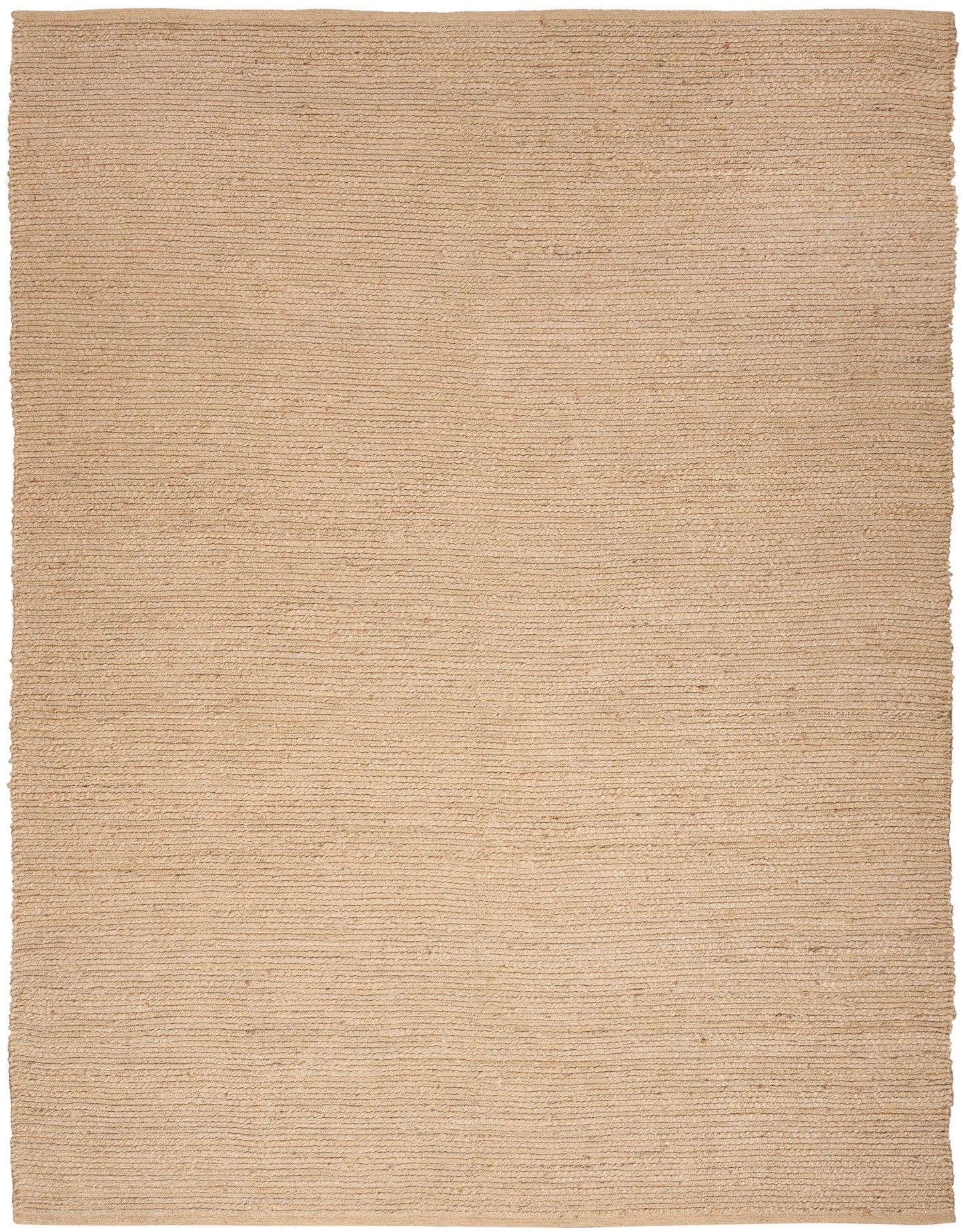 Natural beige rug with horizontal rib texture; rectangular, jute/sisal look for neutral living room decor