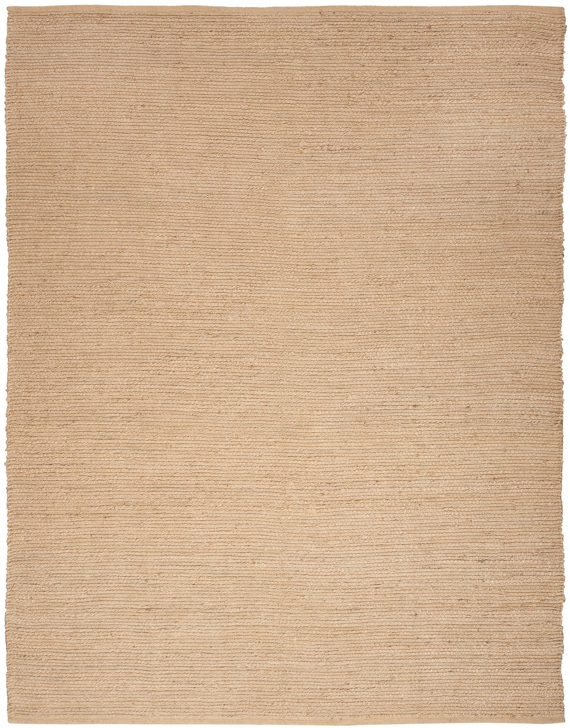 Natural beige rug with horizontal rib texture; rectangular, jute/sisal look for neutral living room decor