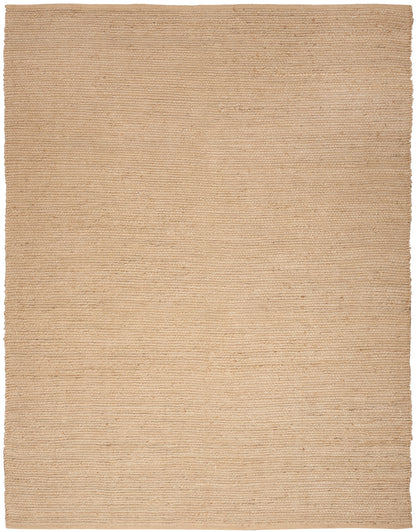Natural beige rug with horizontal rib texture; rectangular, jute/sisal look for neutral living room decor