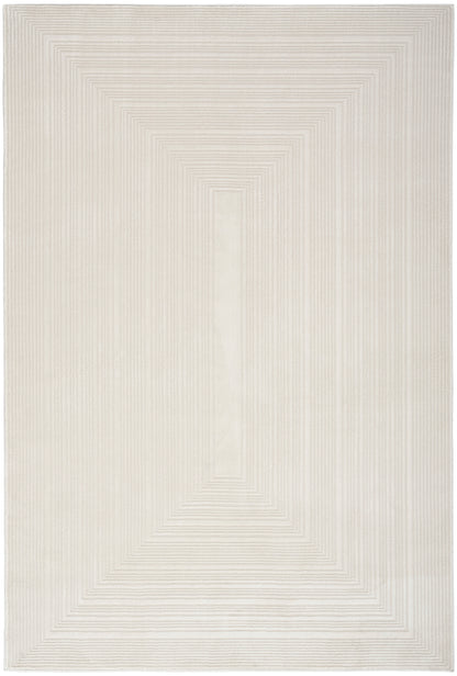Cream rug with concentric rectangular lines creating a geometric border, featuring a pale center rectangle.
