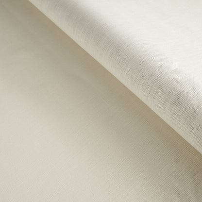 Cream linen fabric roll with soft texture; neutral beige textile for sewing, drapery or apparel.