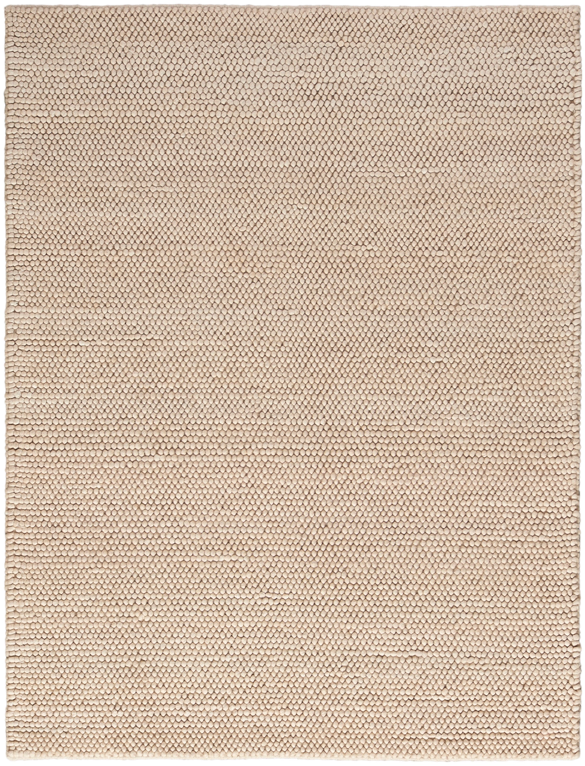 Beige pebble-textured rectangular rug with tiny raised dots; neutral, cozy floor covering.