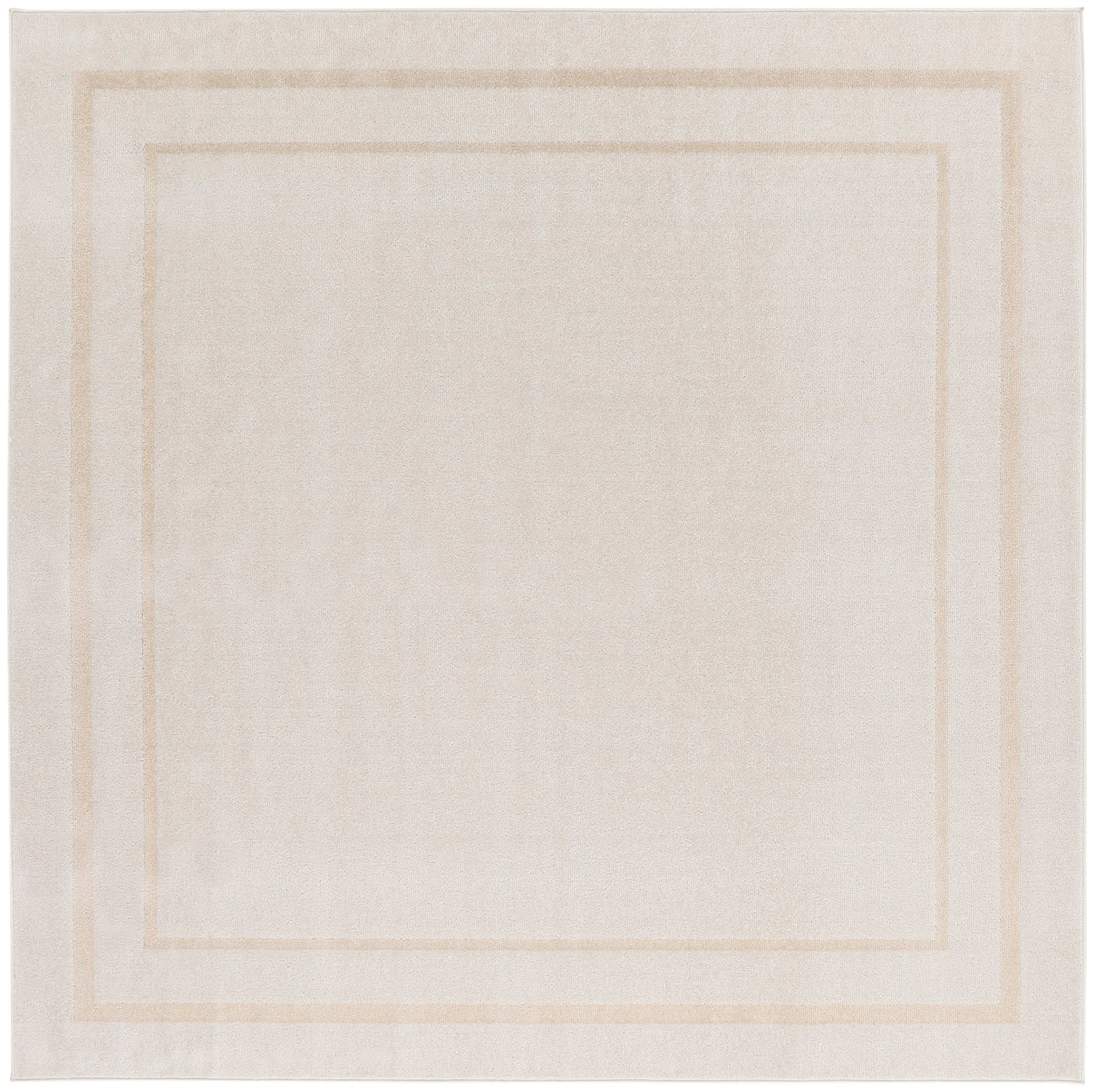 Beige woven rug with soft tan nested square borders along the edges.