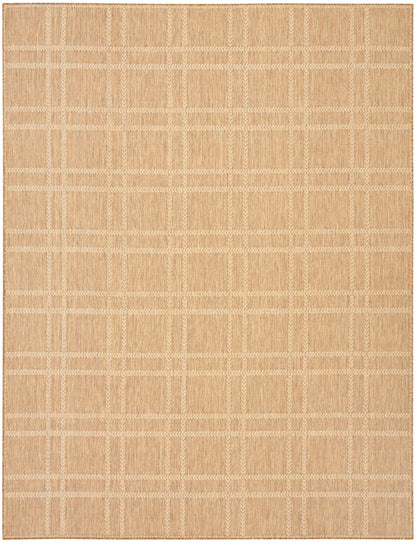Rectangular natural beige woven jute rug with a light grid pattern.