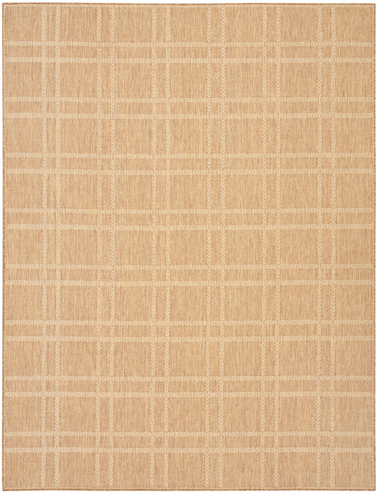 Rectangular natural beige woven jute rug with a light grid pattern.