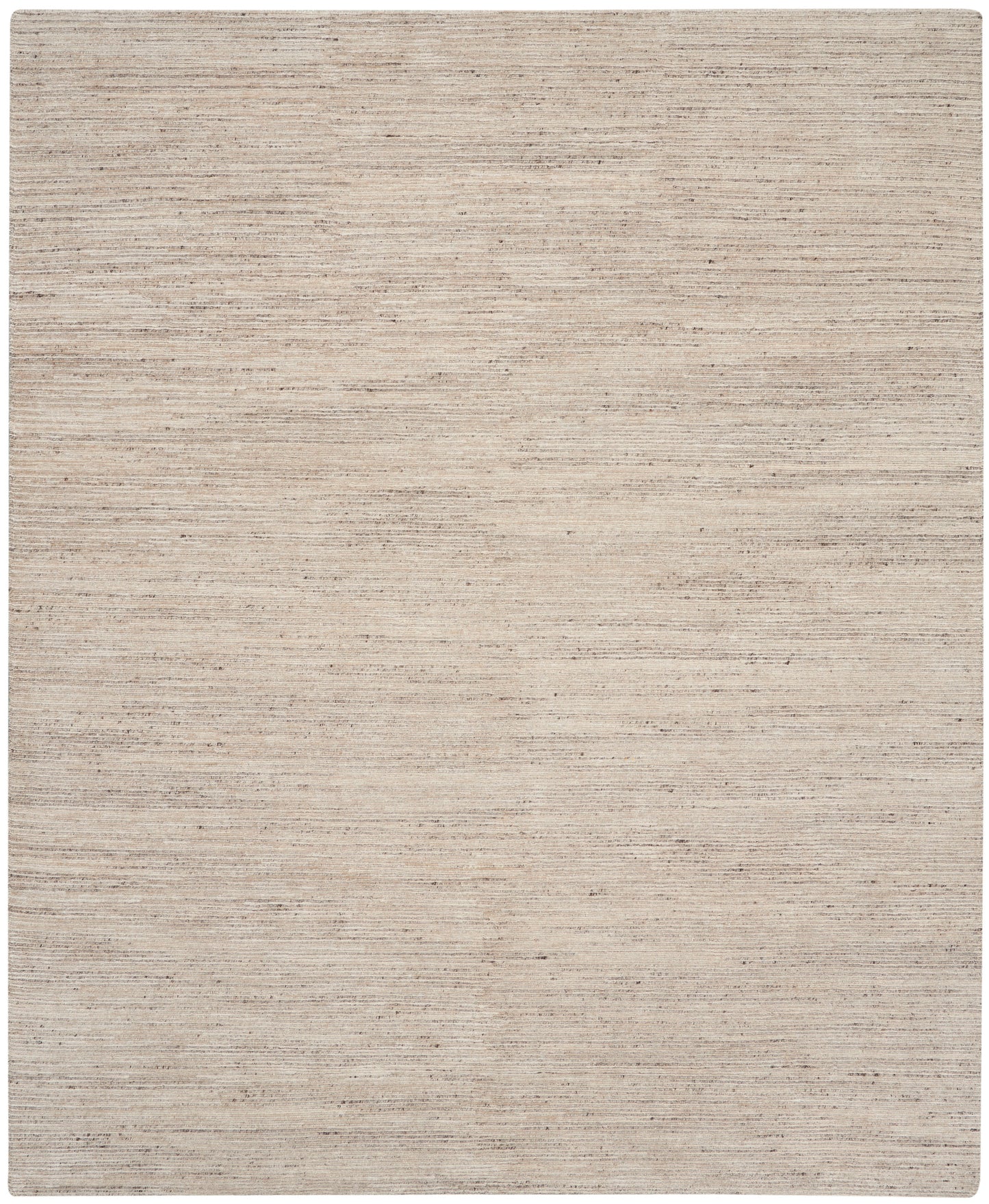 Beige textured rectangular rug with subtle horizontal striations for a modern, neutral decor.
