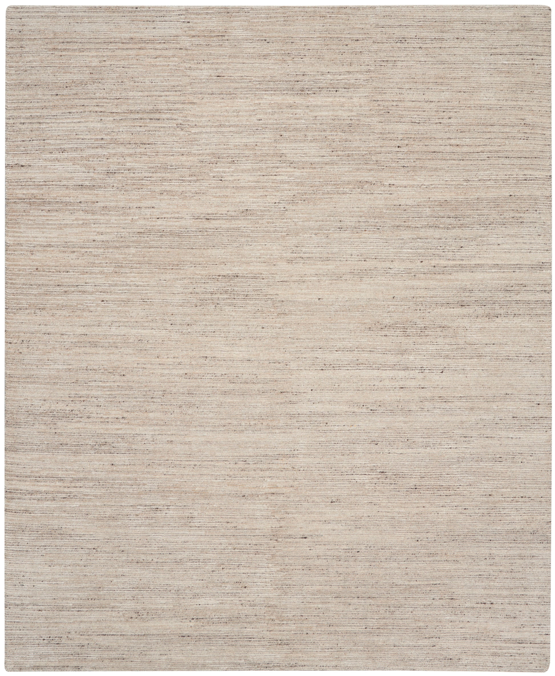 Beige textured rectangular rug with subtle horizontal striations for a modern, neutral decor.