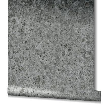 Grey speckled concrete texture on a rolled sheet, wallcovering.