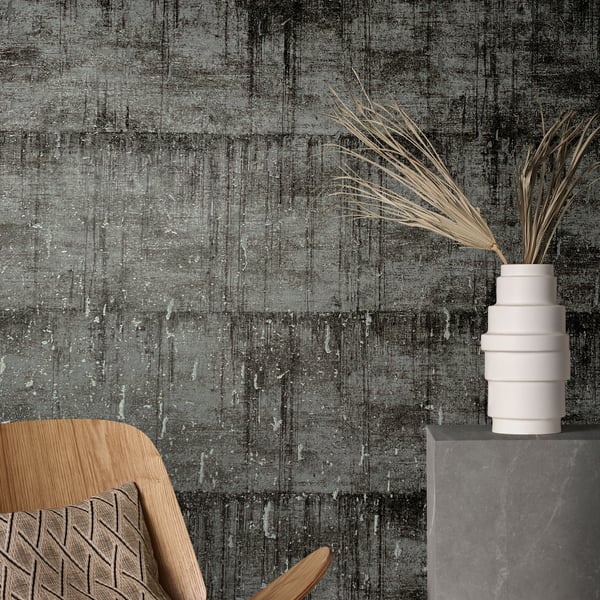 Wallcovering with Air Aged Concrete pattern in black.