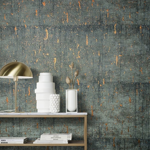 Concrete-textured black wallcovering.
