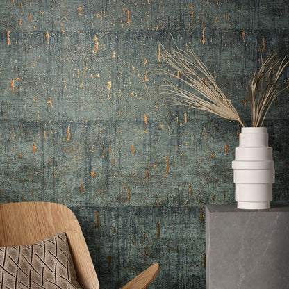 Black air-aged concrete wallcovering with a textured, cement-like finish.