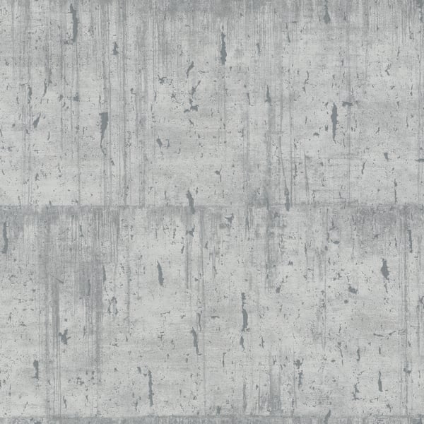 Grey concrete texture with weathered streaks; wallcovering with an aged concrete look in Silver Grey.