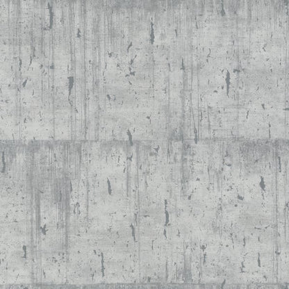 Grey concrete texture with weathered streaks; wallcovering with an aged concrete look in Silver Grey.