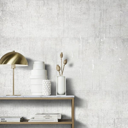 Silver Grey air aged concrete wallpaper with a textured, concrete-like surface.