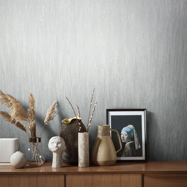 Wallcoverings in silver grey featuring the Air Waterfall design.