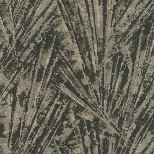 Gold palm-leaf pattern wallpaper with a rough, textured look; abstract tropical print.