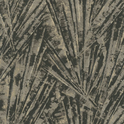 Gold palm-leaf pattern wallpaper with a rough, textured look; abstract tropical print.