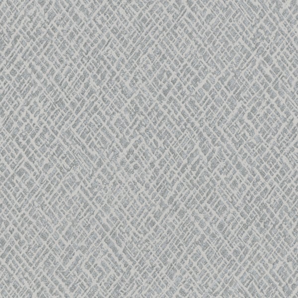 Grey and white textured wallcovering with a diagonal lattice crosshatch pattern.