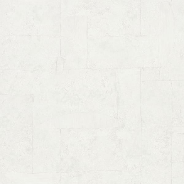 Soft off-white wallcovering with a rectangular, tile-like graphic pattern and subtle weathered texture.