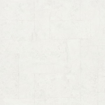 Soft off-white wallcovering with a rectangular, tile-like graphic pattern and subtle weathered texture.