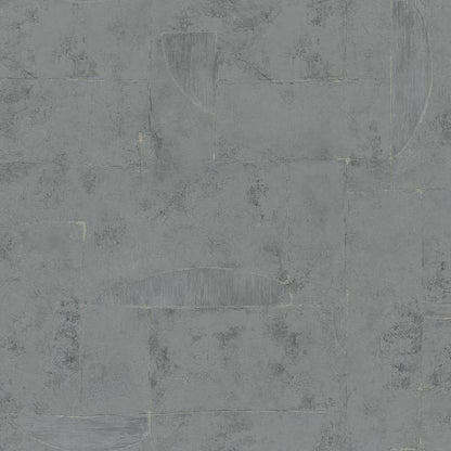 Gray wallcovering with a concrete tile-inspired pattern of rectangular panels and subtle weathered marks.